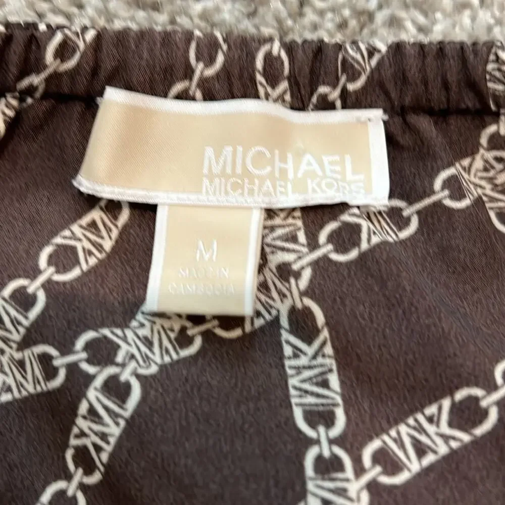 MICHAEL‎ Michael Kors Printed Pebble Crepe Off-the-Shoulder L/S Bias Cut Top M